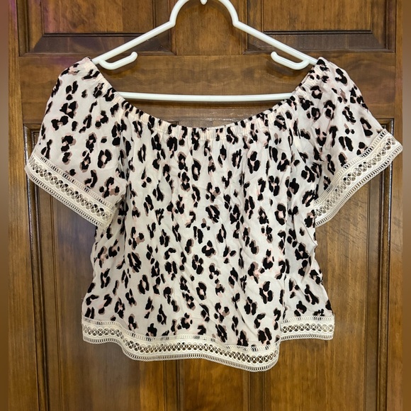 Express Tops - LEOPARD PRINT OFF THE SHOULDER TOP NWT